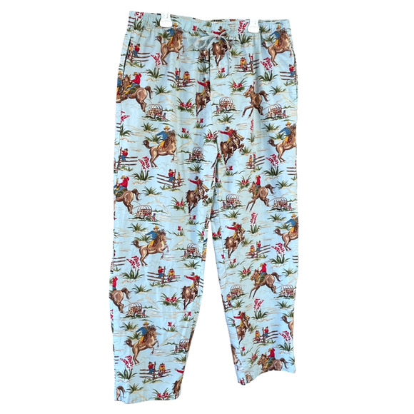 THE CAT'S PAJAMAS Men's Size XL Blue Cowboy Western Print Drawstring Waist Pants - Picture 8 of 9